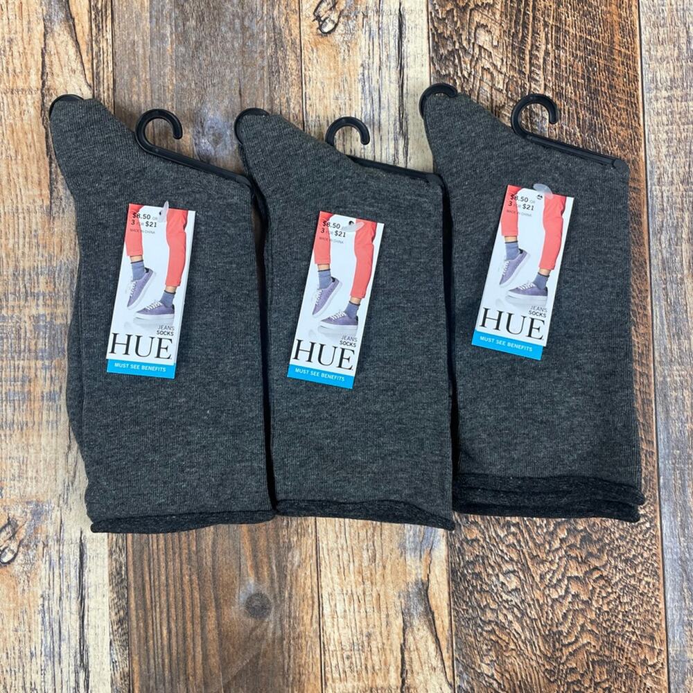 HUE Women's One Size Graphite Heather Jean Socks 3-Pack - Picture 6 of 8